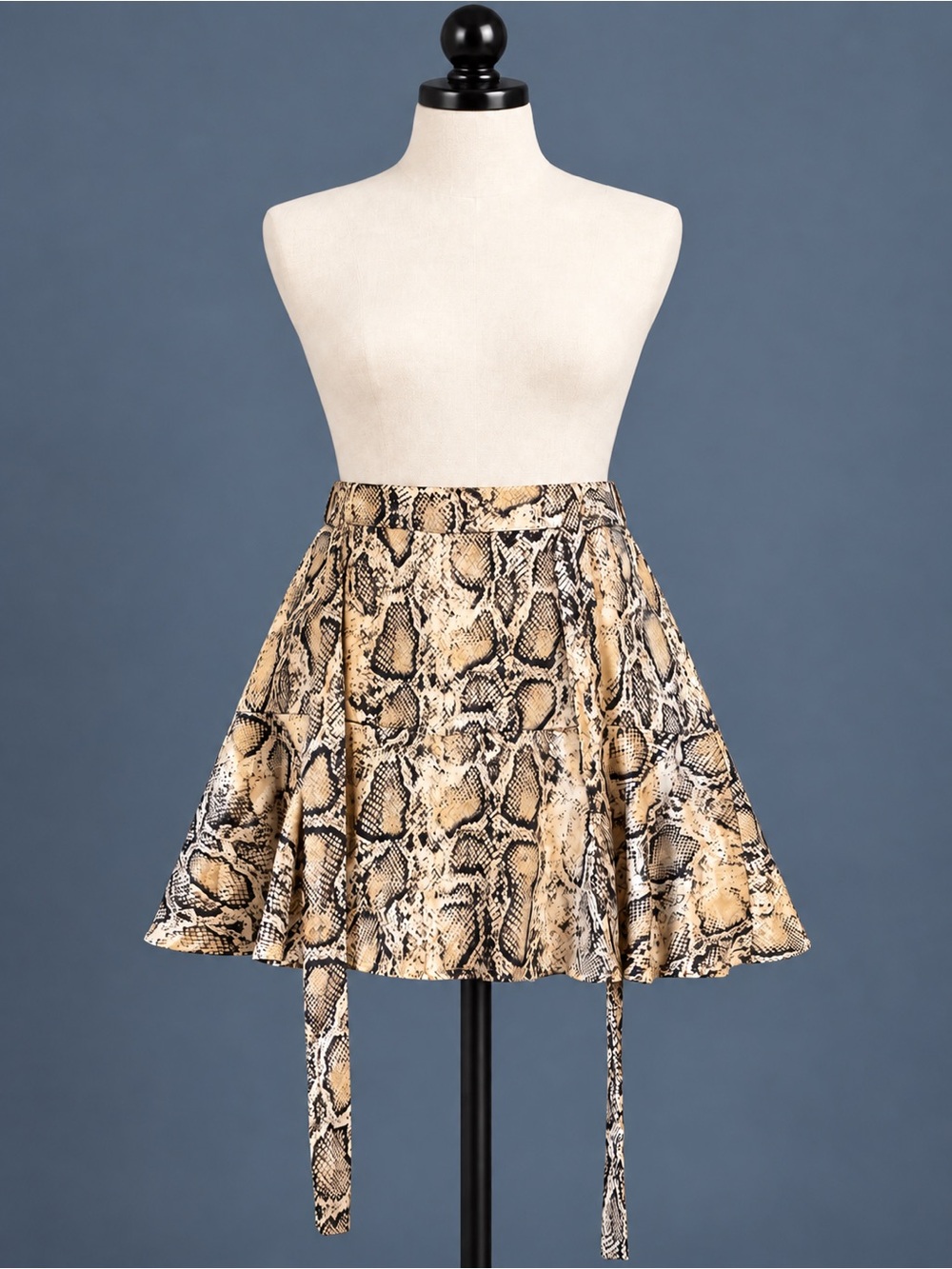 Snakeskin Print Flared Skort with Tie Waist Size L